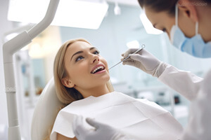 woman visiting her dentist after cosmetic care