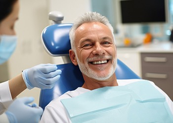 Older man smiling at the dentist’s office